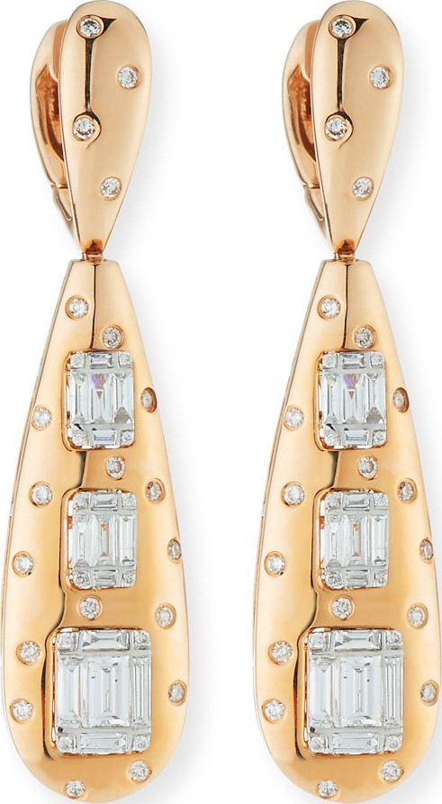 Andreoli 18k Rose Gold Baguette Diamond Teardrop Earrings