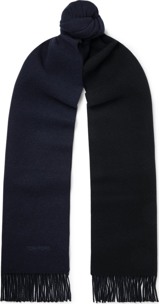 TOM FORD Reversible Fringed Logo-Embroidered Wool and Cashmere-Blend Scarf