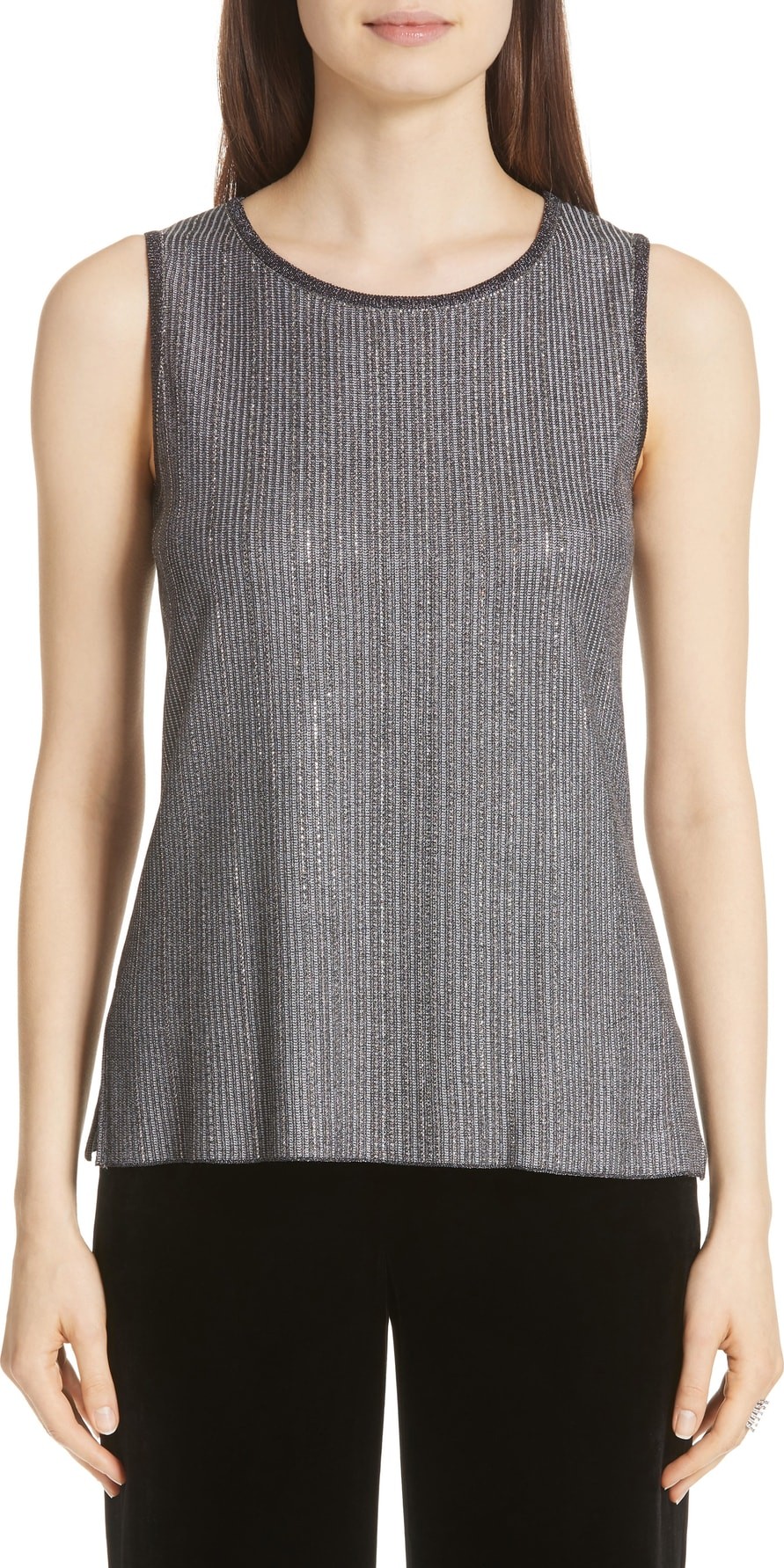 St. John Metallic Plaited Knit Sleeveless Top