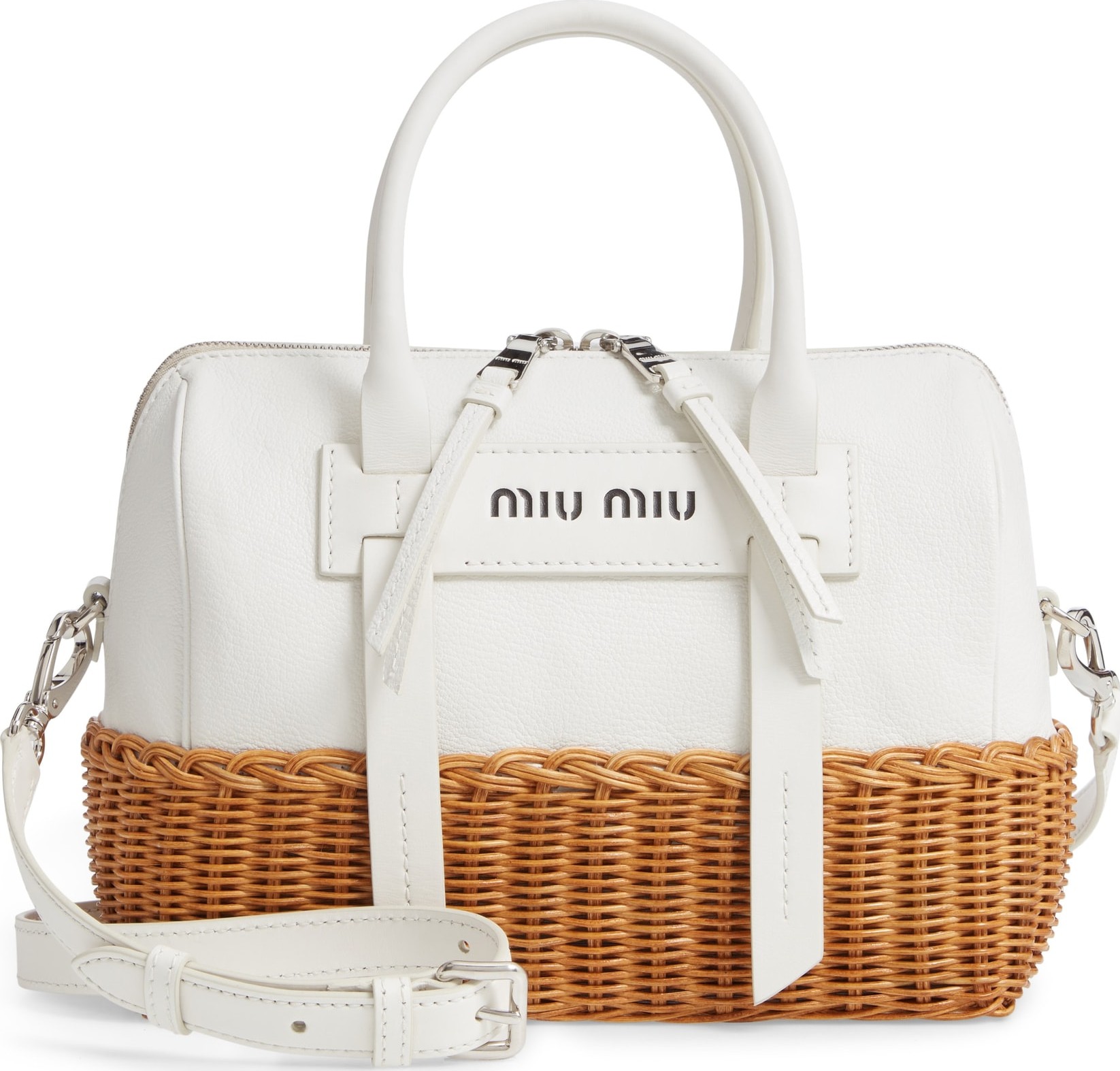 Miu Miu Midollino Leather & Rattan Satchel