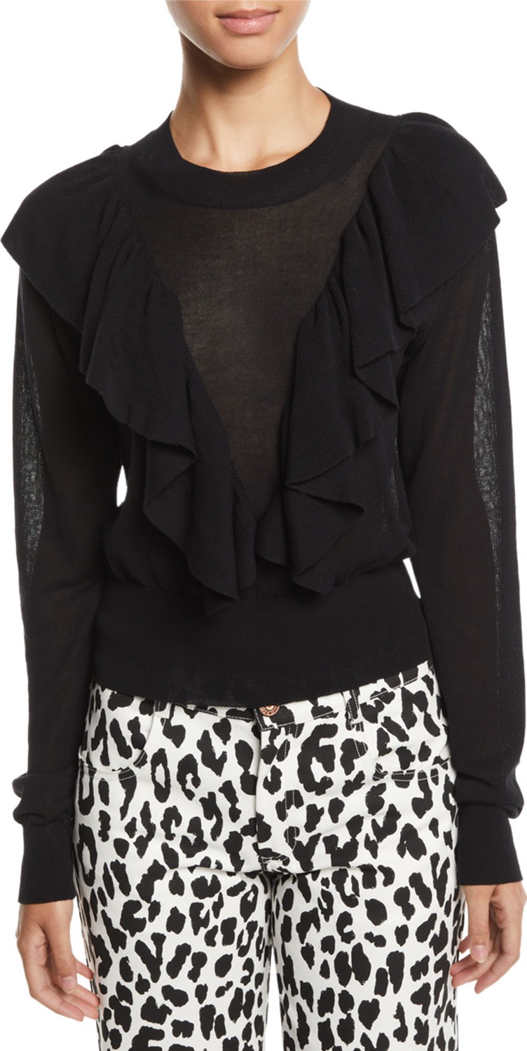 See By Chloé Double-Ruffle Long-Sleeve Knit Top
