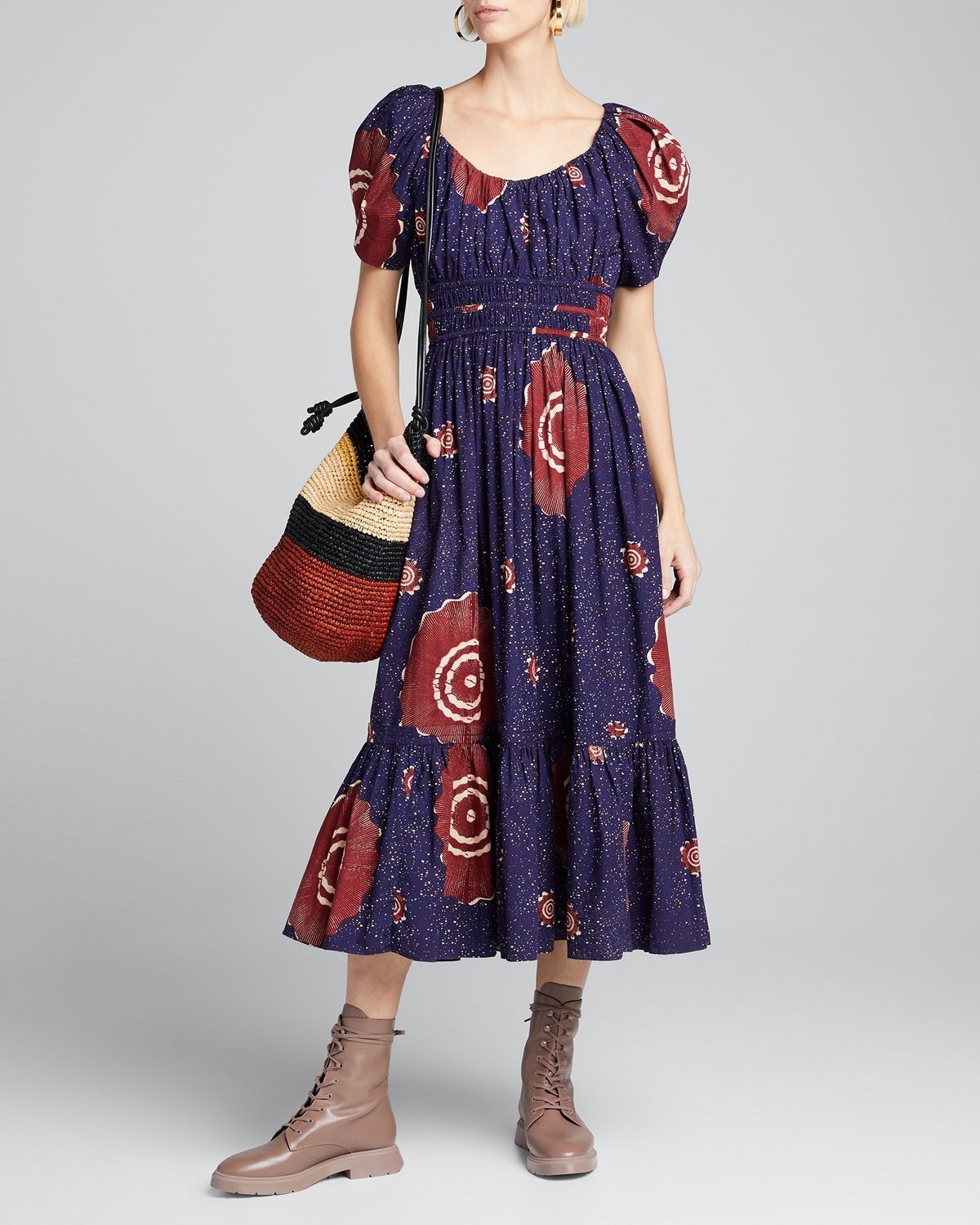 Ulla Johnson Isla Printed Puff-Sleeve Midi Dress