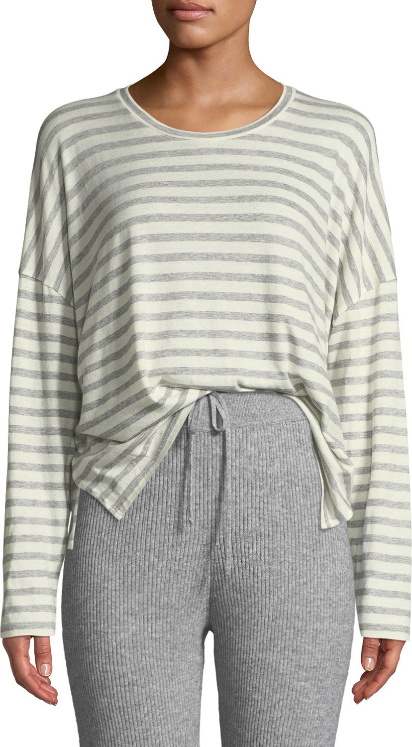 Vince Bengal-Stripe Scoop-Neck Long-Sleeve Cotton Tee