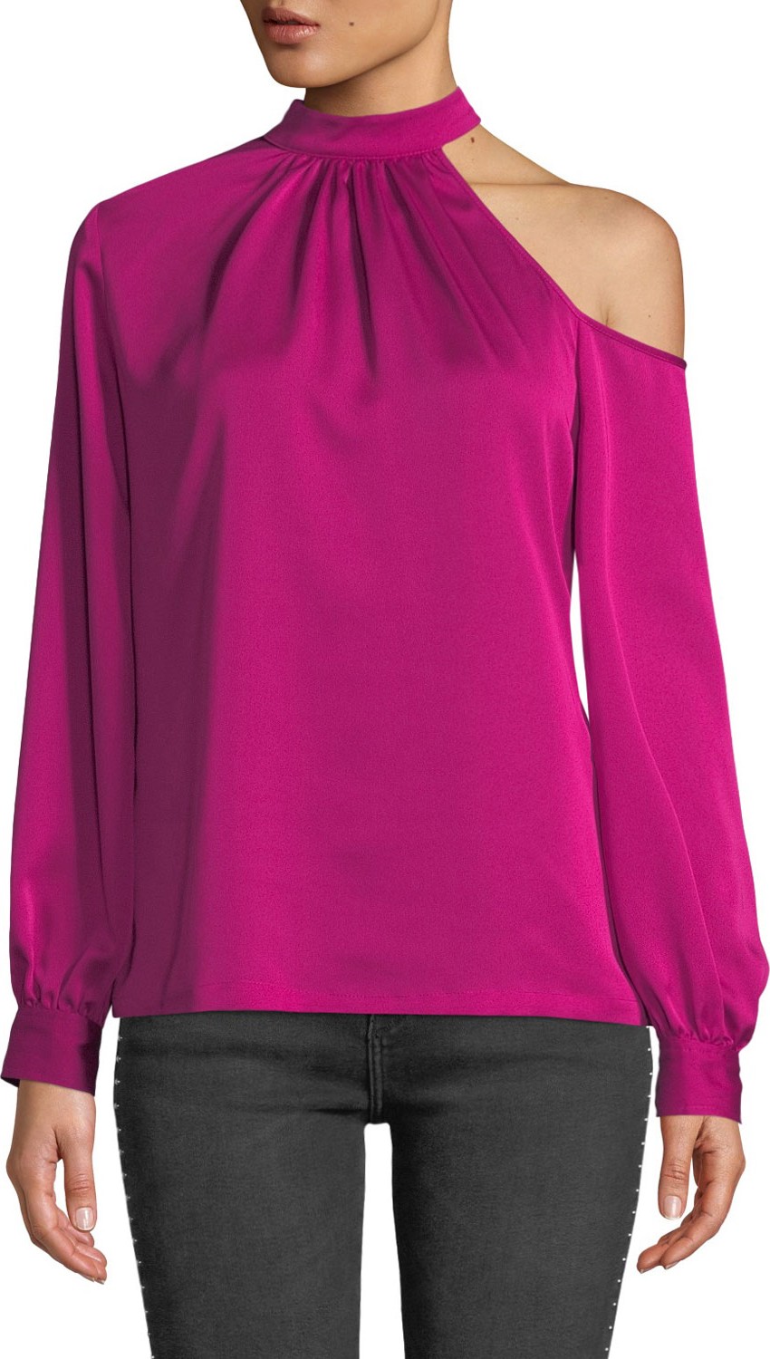 Trina Turk Negroni Asymmetric Long-Sleeve Top