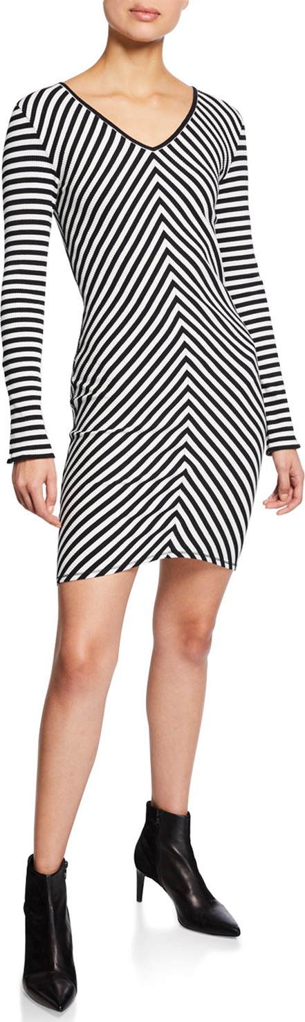 Rag & Bone Halifax Striped V-Neck Long-Sleeve Mini Dress