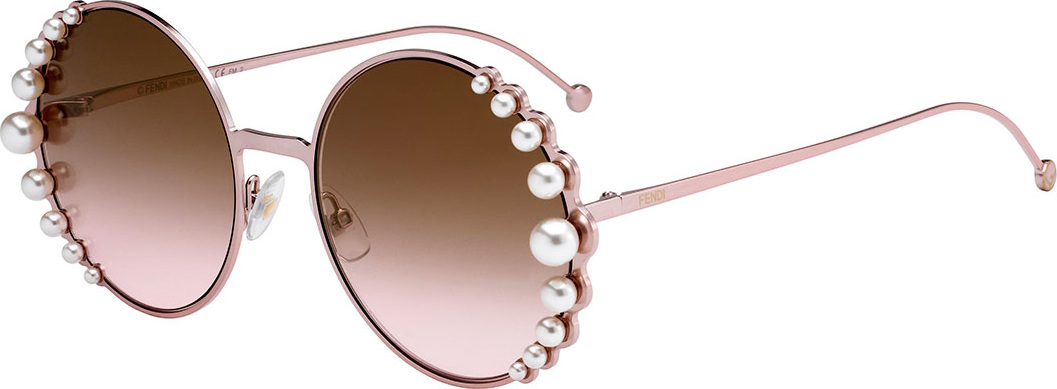 Fendi Round Metal Sunglasses w/ Pearly Trim
