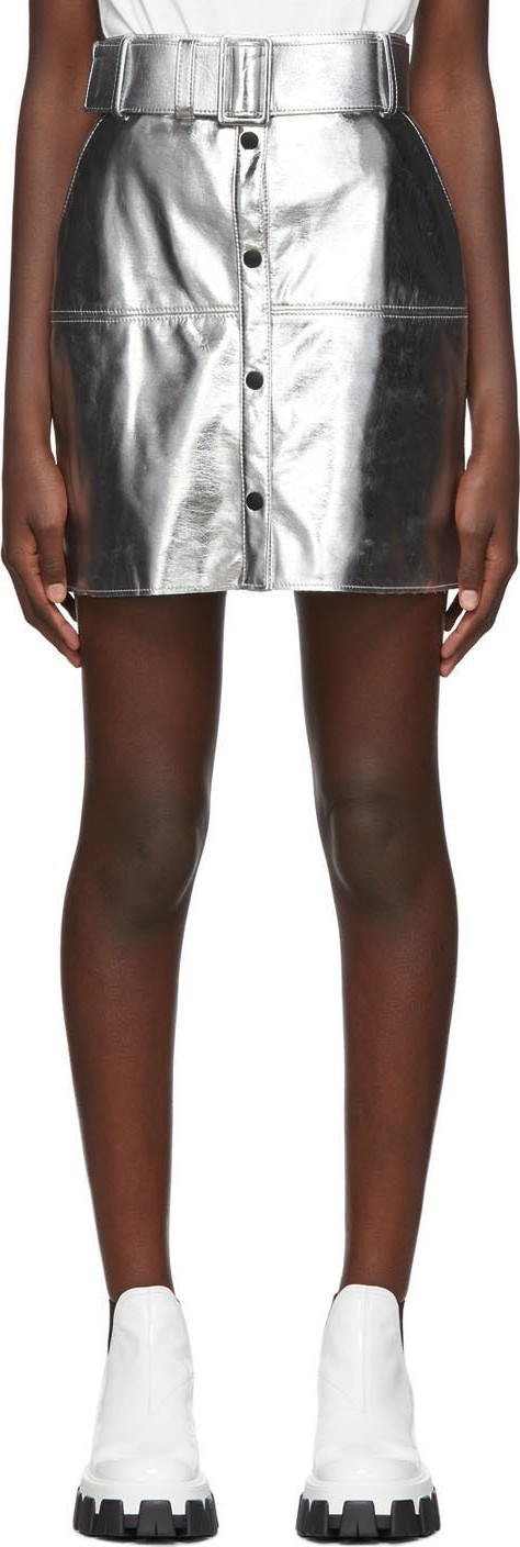 MSGM Silver Eco Leather Miniskirt