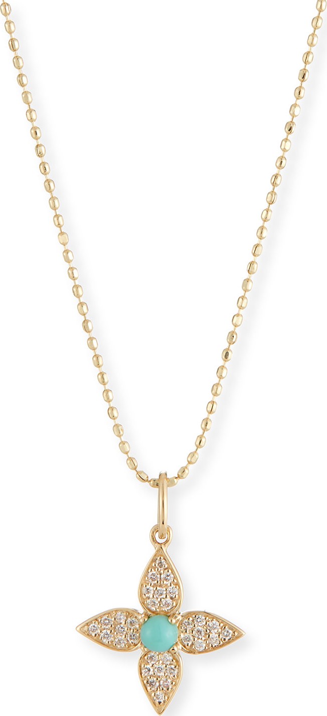 Sydney Evan 14k Diamond & Turquoise Paisley Flower Necklace