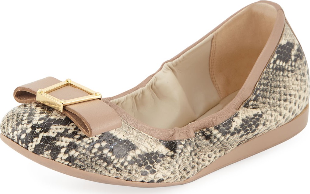 Cole Haan Emory Snake-Print Bow Ballet Flats