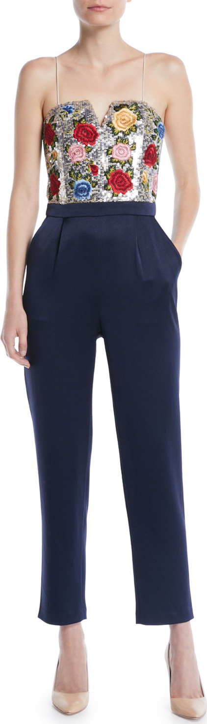 Alice + Olivia Jeri Floral Embroidered Silk Jumpsuit