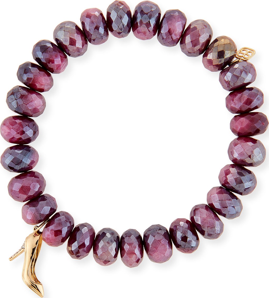 Sydney Evan Red Moonstone Bead & 14k Stiletto Charm Bracelet