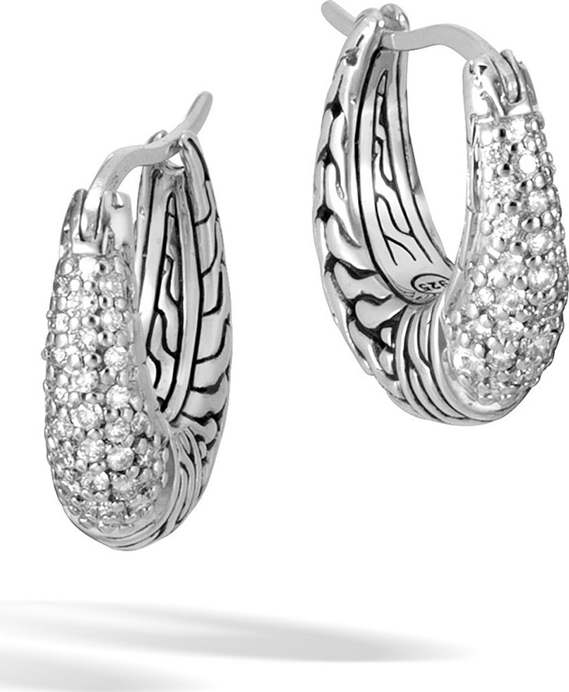 John Hardy Classic Chain Diamond Arch Silver Hoop Earrings