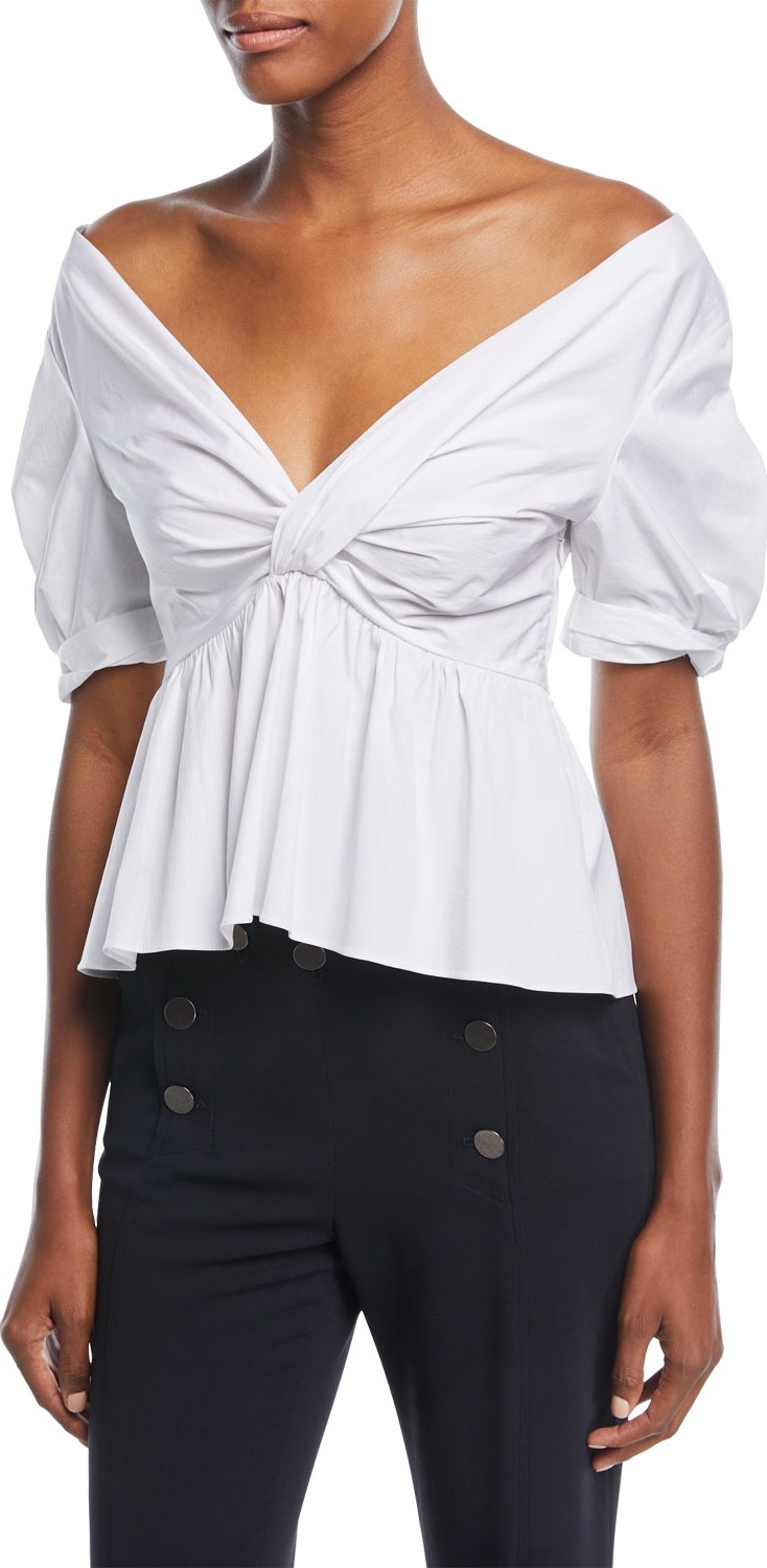 A.L.C. Moritz Off-the-Shoulder Twist-Front Cotton Poplin Top