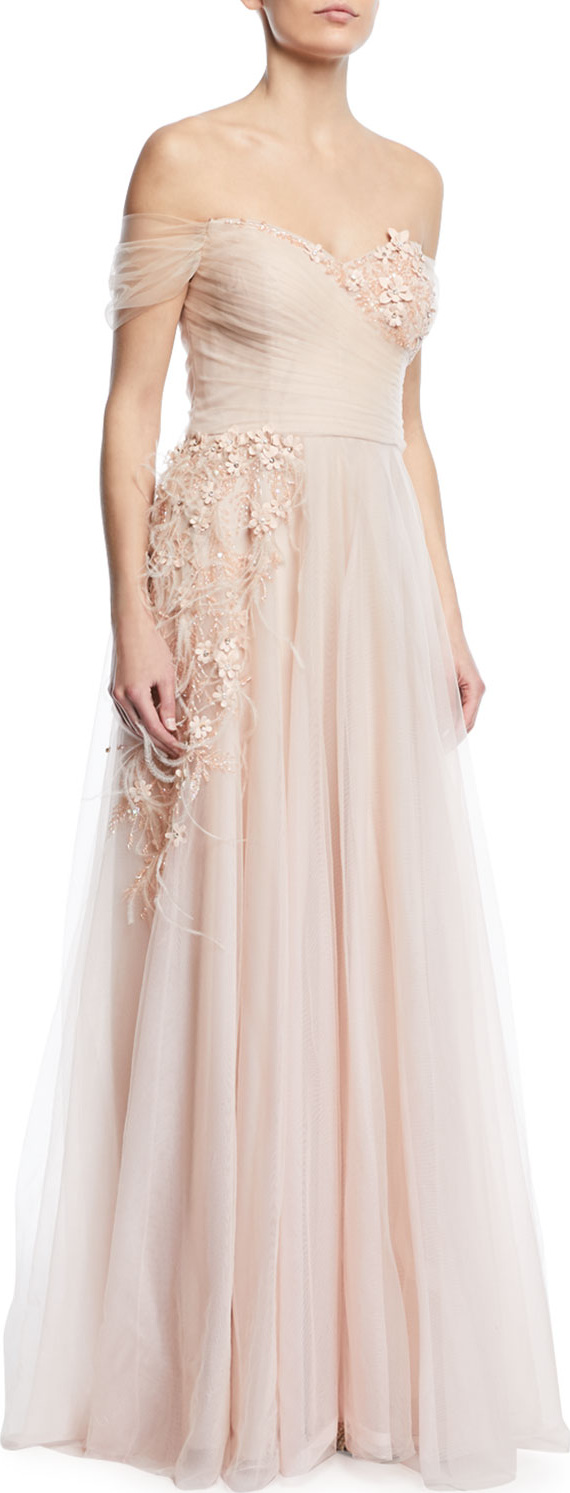 Rickie Freeman for Teri Jon Detailed Off-the-Shoulder Gown