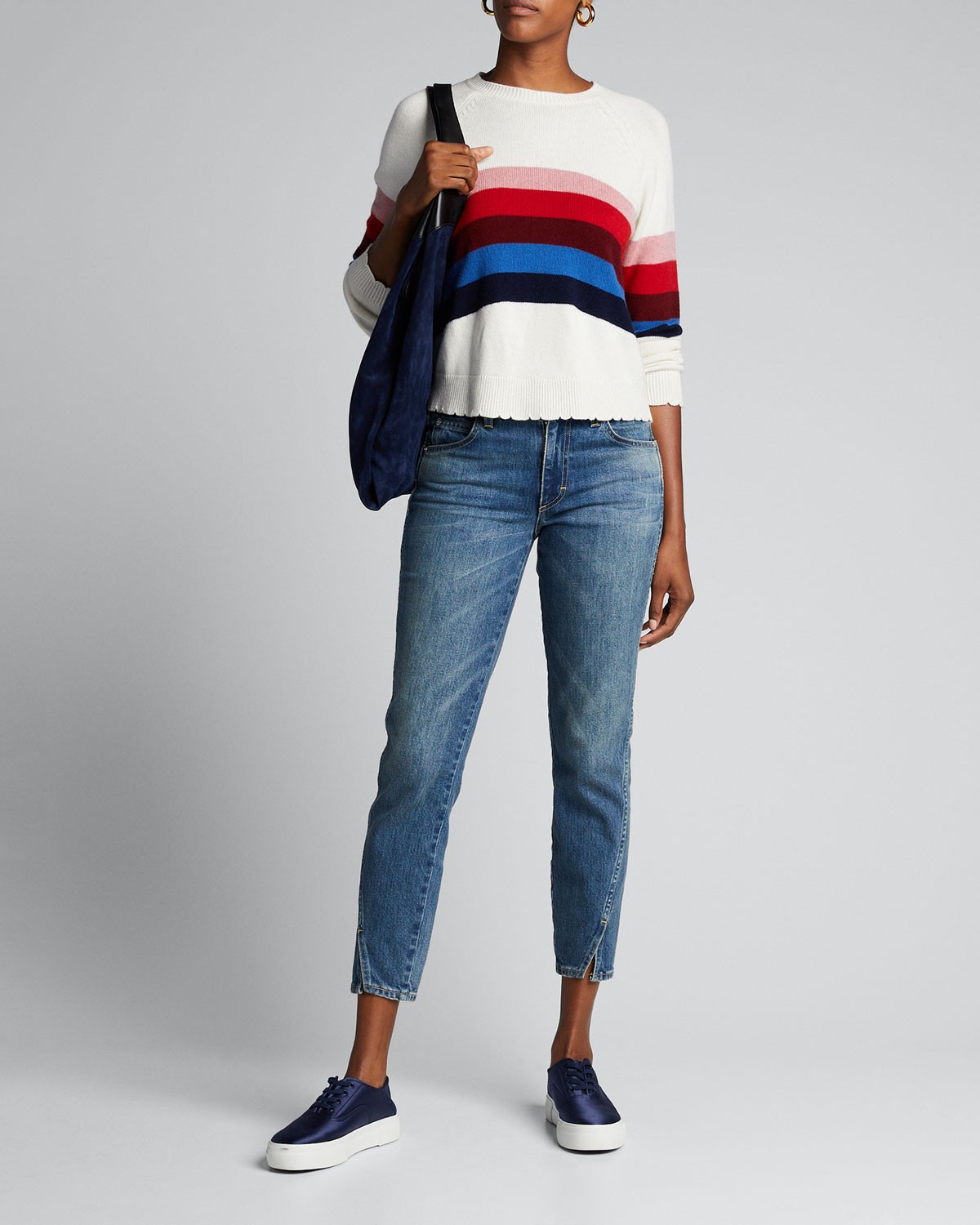 SUNDRY Striped Fitted Raglan Wool Sweater