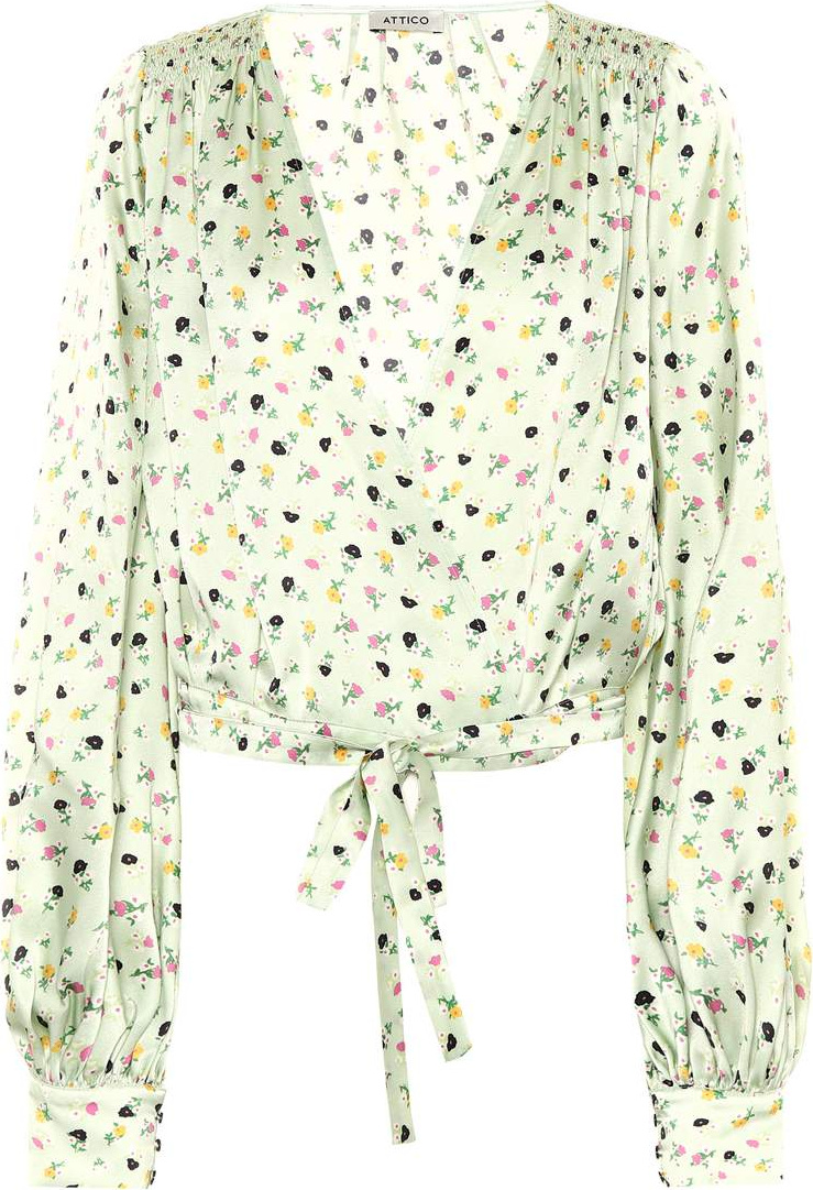 Attico Floral-printed silk satin top