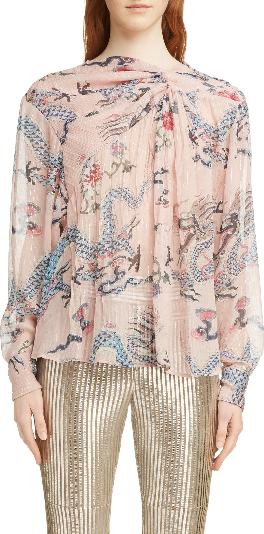 Isabel Marant Debby Twist Neck Dragon Print Silk Blend Blouse
