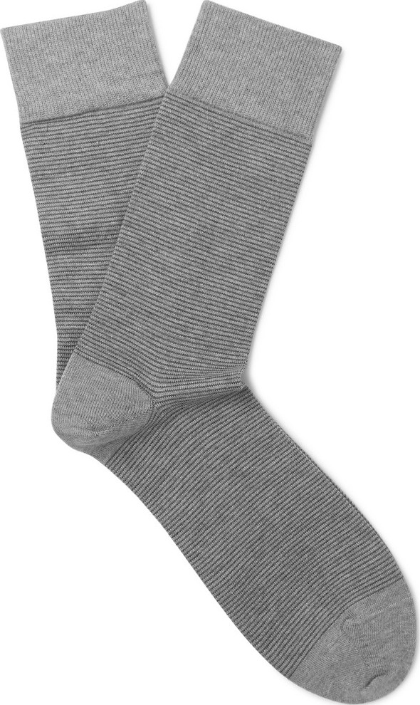 John Smedley Striped Sea Island Cotton-Blend Socks