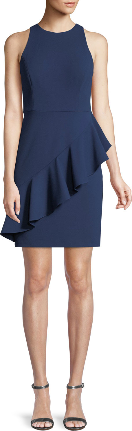 Aidan by Aidan Mattox Scuba Crepe Flounce Ruffle Cocktail Dress