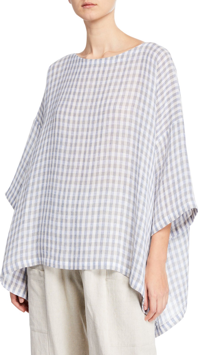 eskandar 3/4-Sleeve Gingham Oversized Blouse