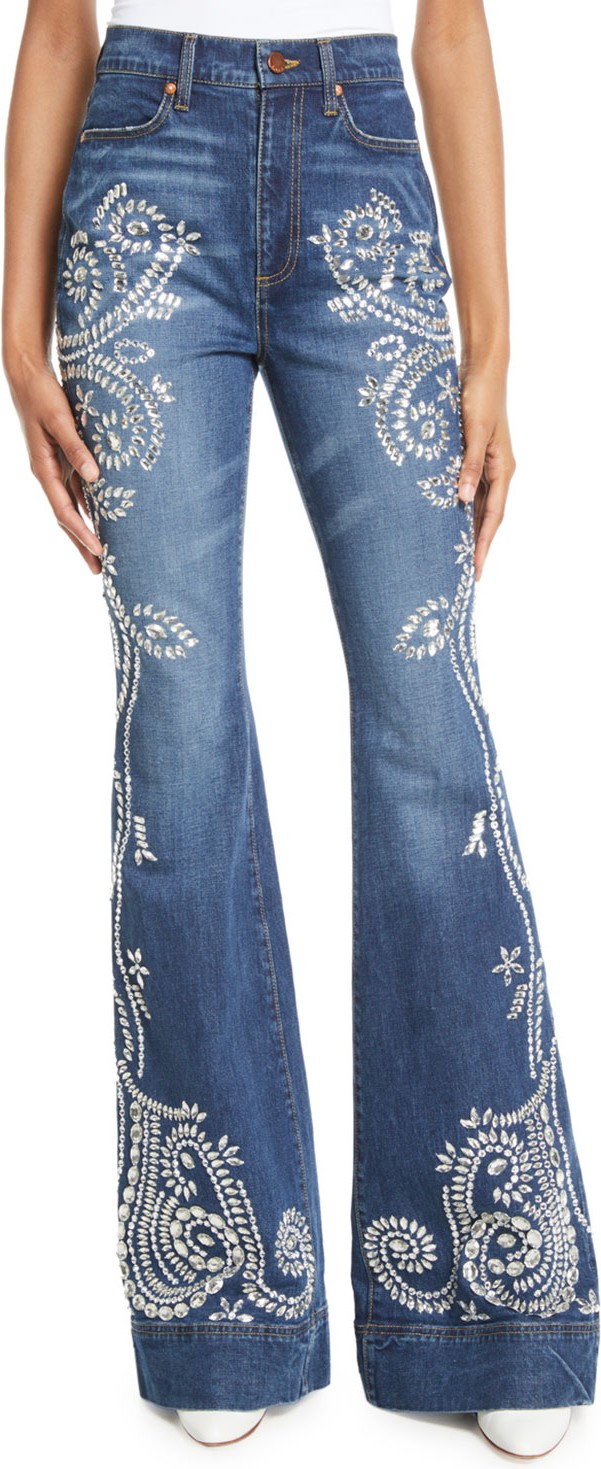 Alice + Olivia Beautiful Embellished High-Rise Bell-Bottom Jeans Alice + Olivia Beautiful Embellished High-Rise Bell-Bottom Jeans