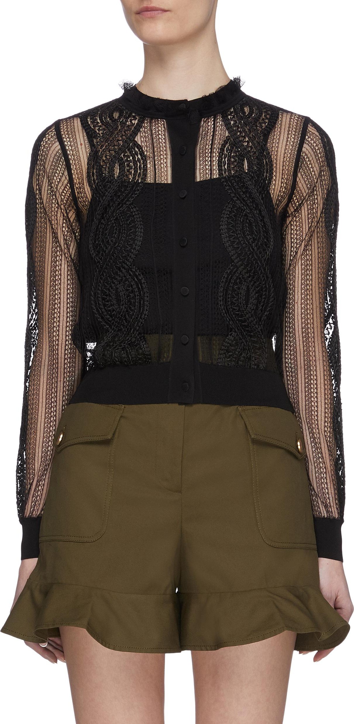 Alexander McQueen Sheer Lace Embroidered Cardigan