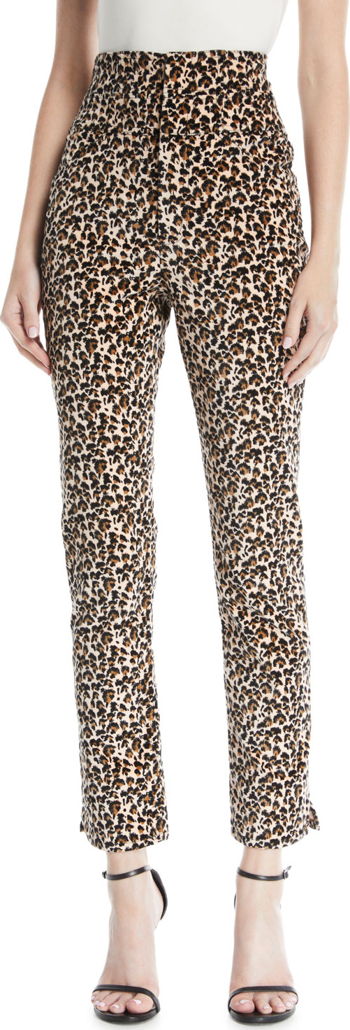 Rebecca Taylor Leopard-Print Velvet High-Waist Skinny Ankle Pants