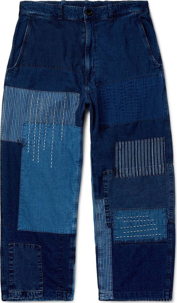 Blue Blue Japan Cropped Patchwork Indigo-Dyed Denim Jeans