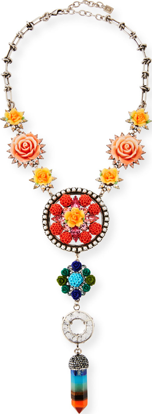 DANNIJO Peony Floral Statement Y-Drop Necklace