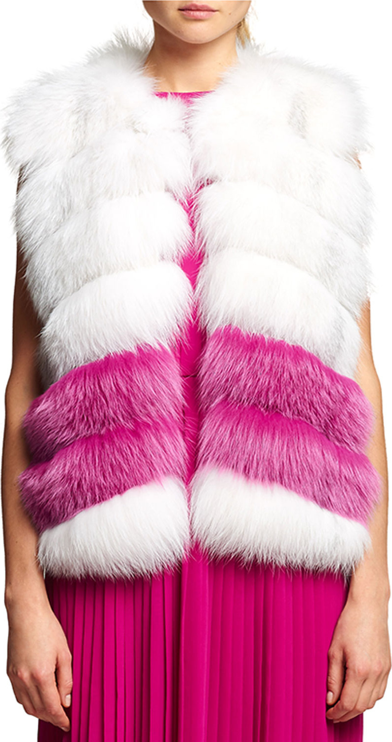 Oscar De La Renta Fox Fur Chiffon-Trim Vest