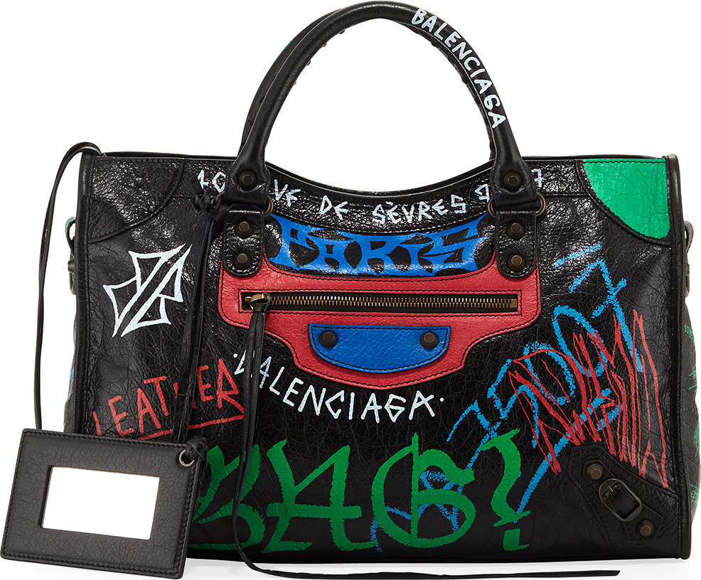 Balenciaga Classic City Graffiti-Print Satchel Bag