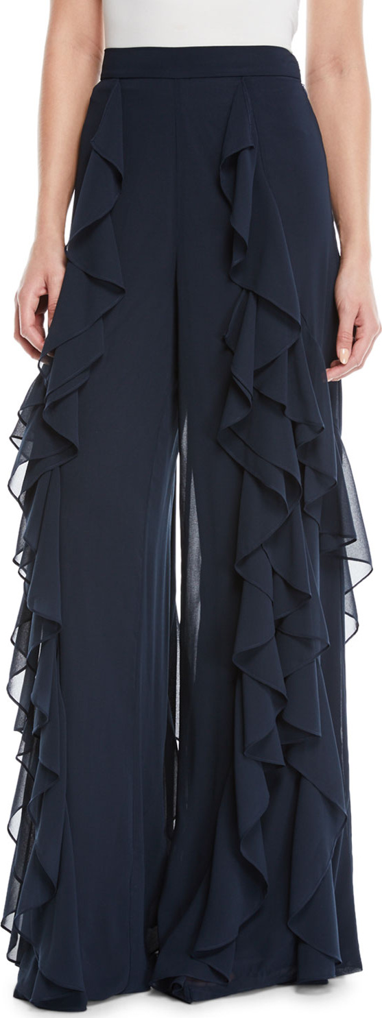 Badgley Mischka Ruffle Georgette Palazzo Pants