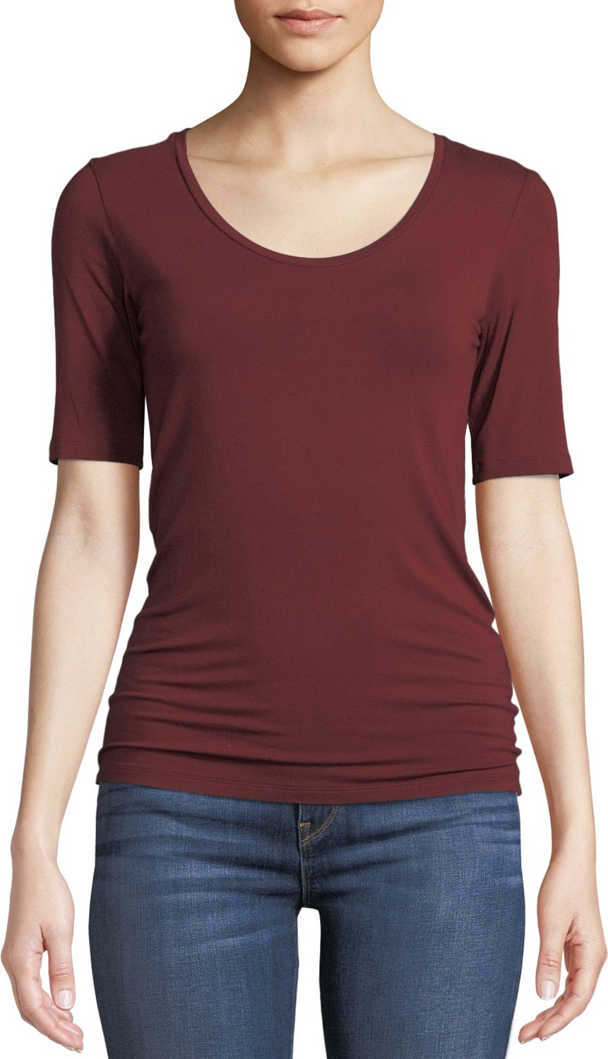 Majestic Scoop-Neck Elbow-Sleeve Tee