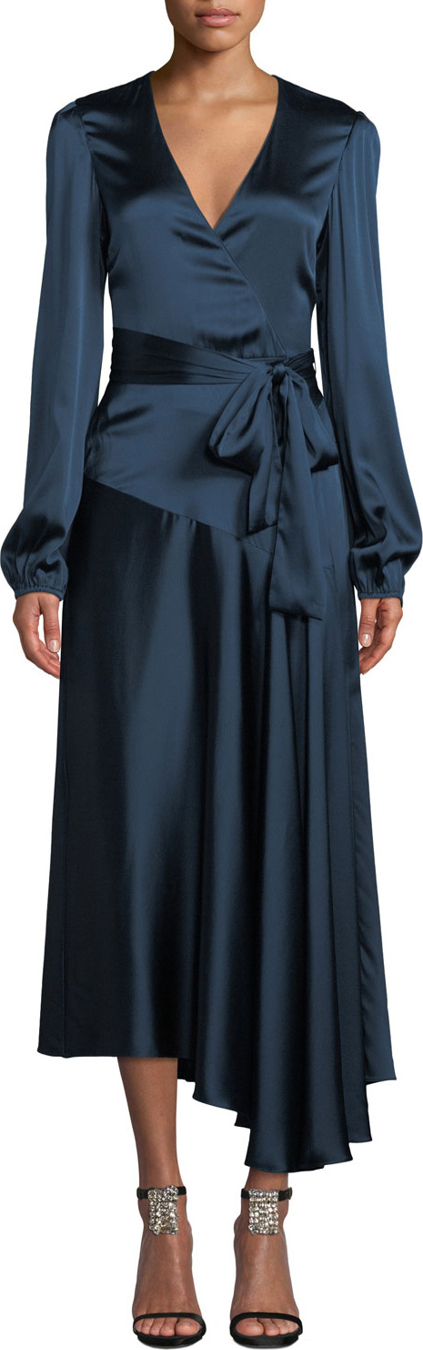 A.L.C. Darby Asymmetric Long-Sleeve Silk Wrap Dress