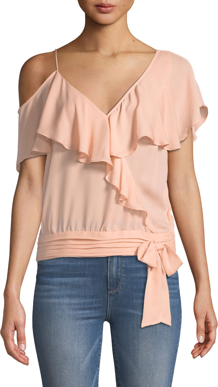 PAIGE Chereen Ruffle One-Shoulder Silk Top