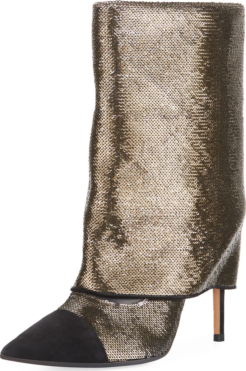 Balmain Bicolor Sleeve Glitter Mid-Calf Boot Balmain Bicolor Sleeve Glitter Mid-Calf Boot