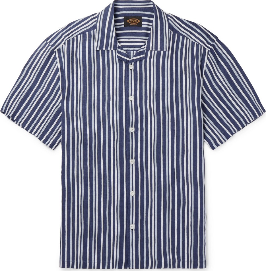 Tod's Camp-Collar Striped Linen Shirt