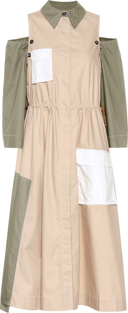 Ganni Cold-shoulder cotton midi dress