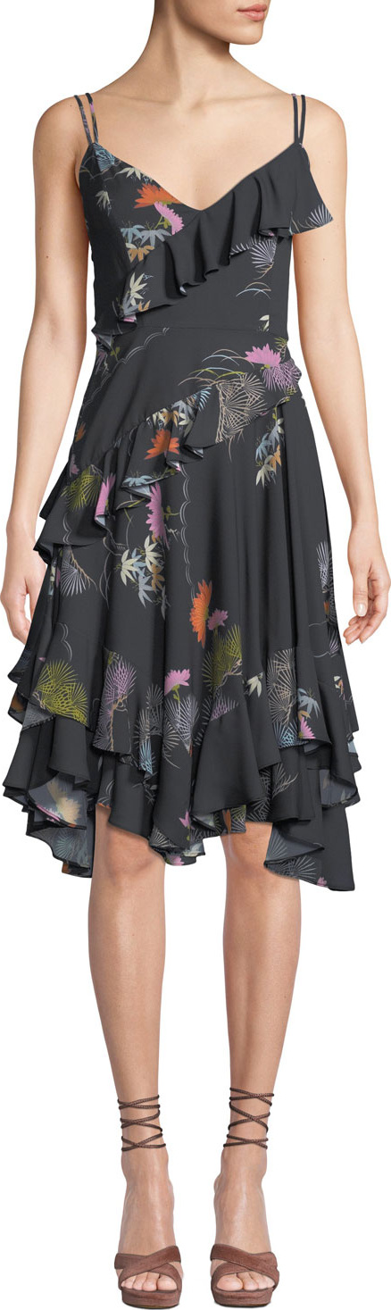 Josie by Natori Sleeveless V-Neck Ruffle Floral-Print Dress