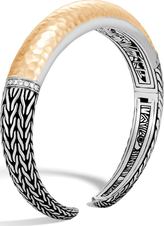 John Hardy Classic Chain Hammered 18K & Silver Bracelet with Diamonds