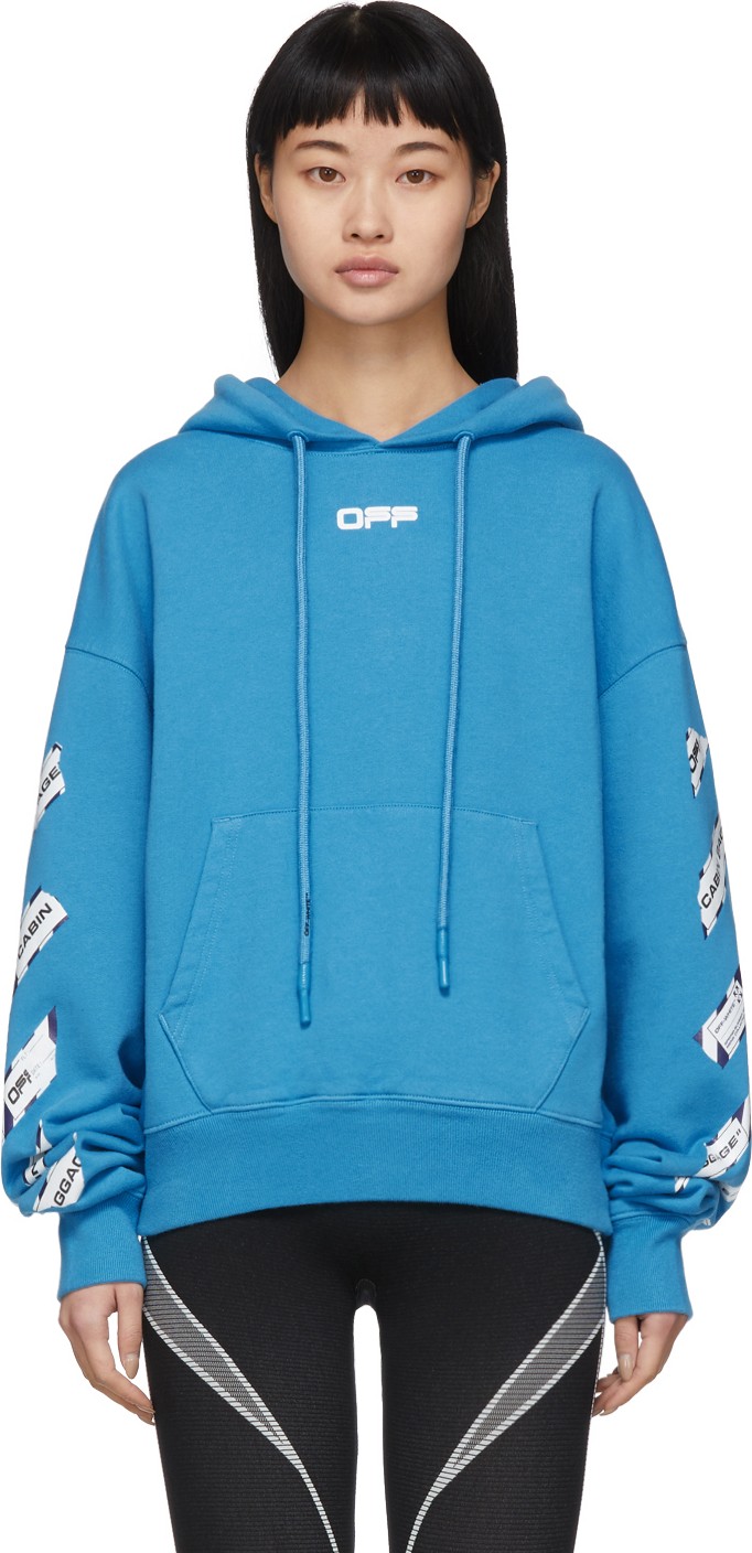 Off White Blue Airport Tape Hoodie