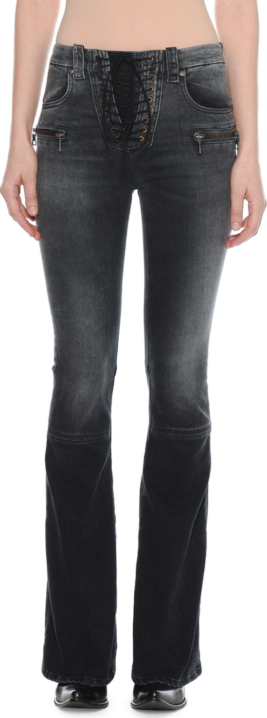 Unravel Lace-Up Flared-Leg Denim Jeans