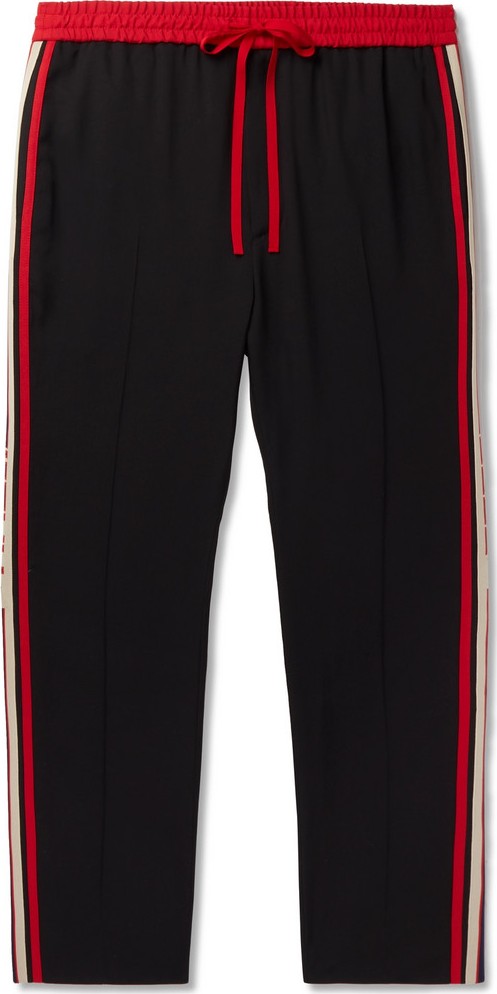 Gucci Tapered Logo Webbing-Trimmed Woven Drawstring Trousers