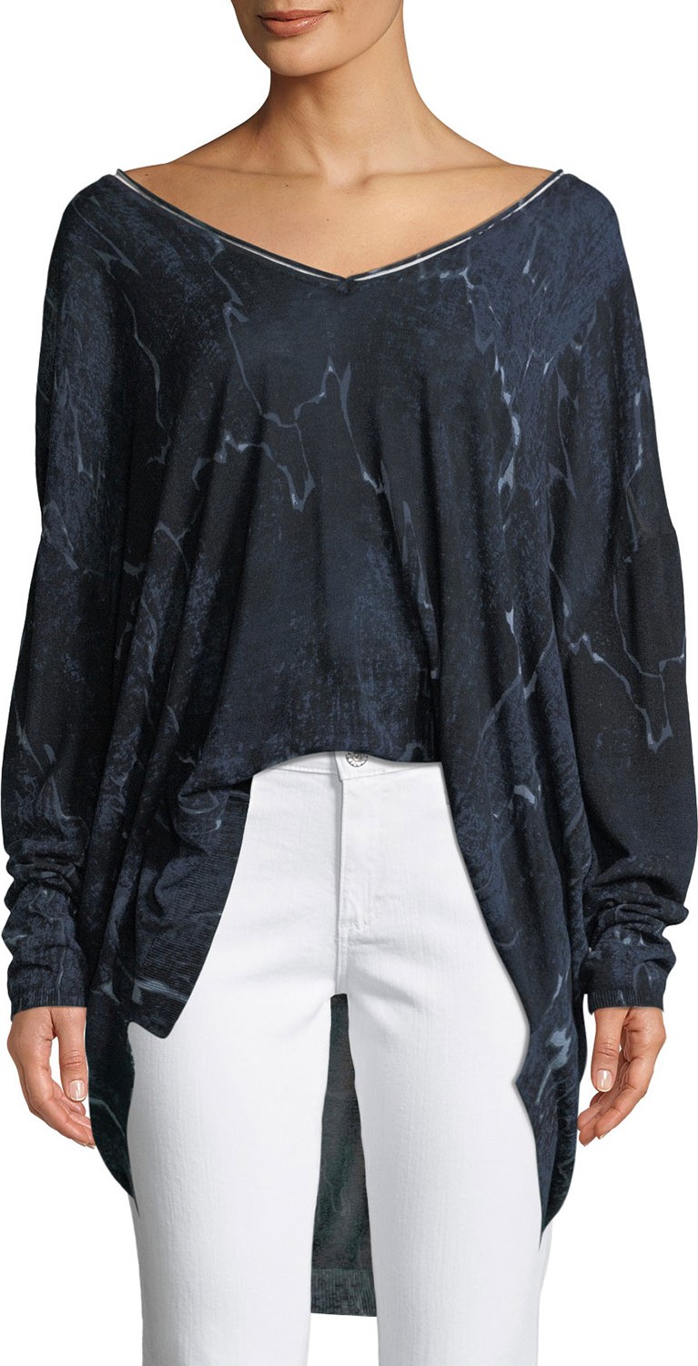 HALSTON HERITAGE Long-Sleeve V-Neck Printed Sweater