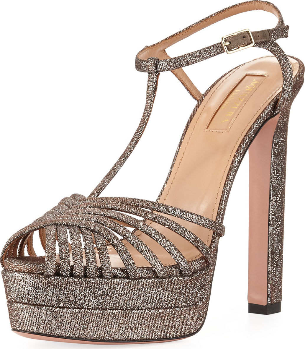 Aquazzura Moonlight Metallic Platform Sandals