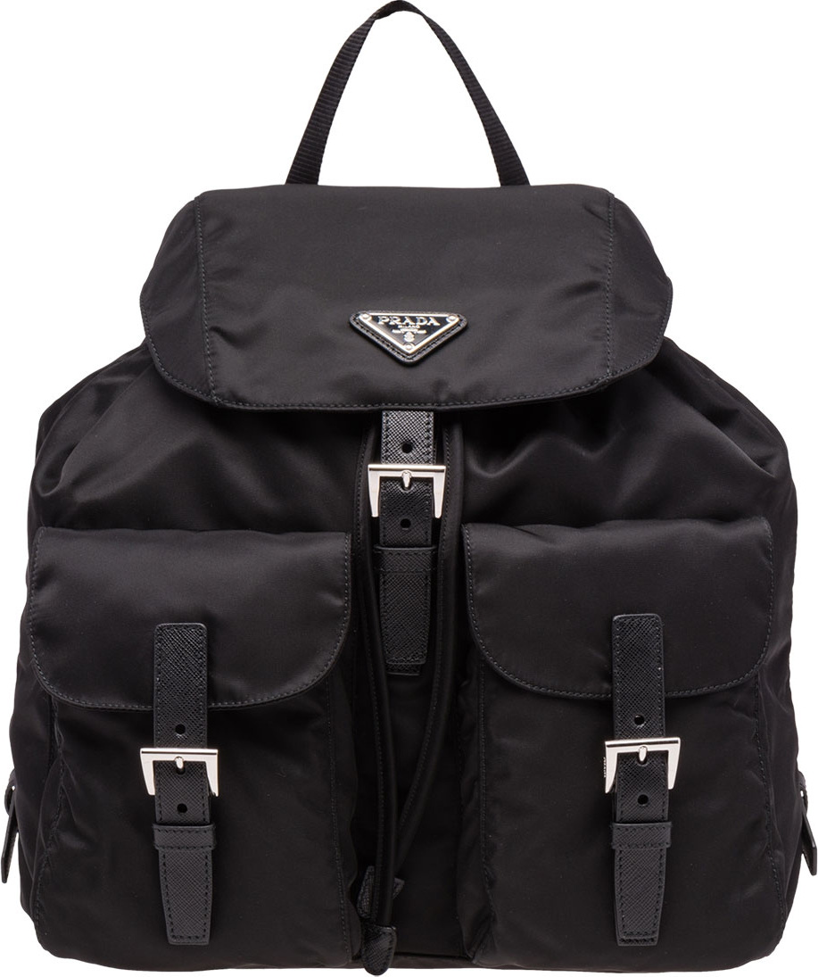 Prada Vela Large Two-Pocket Backpack, Black (Nero)