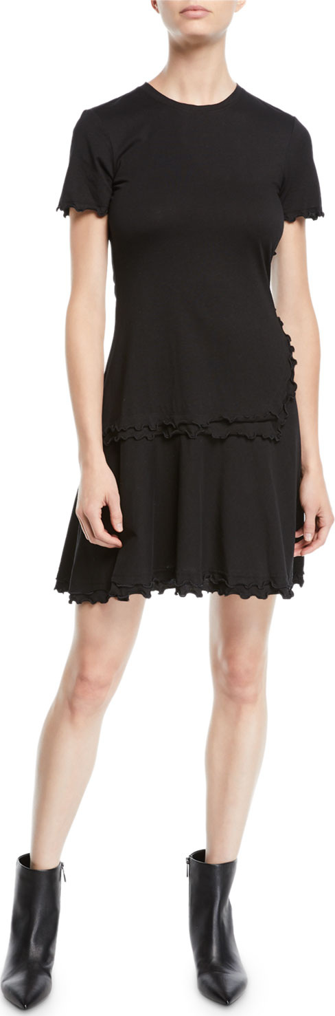 Derek Lam 10 Crosby Short-Sleeve Ruffle Crewneck Tee Dress
