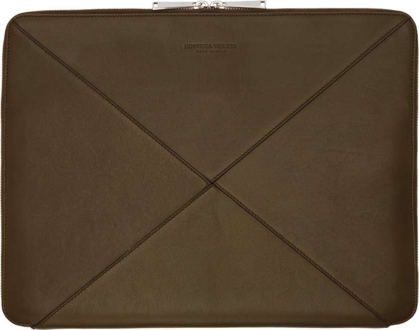 Bottega Veneta Khaki Max Weave Document Portfolio