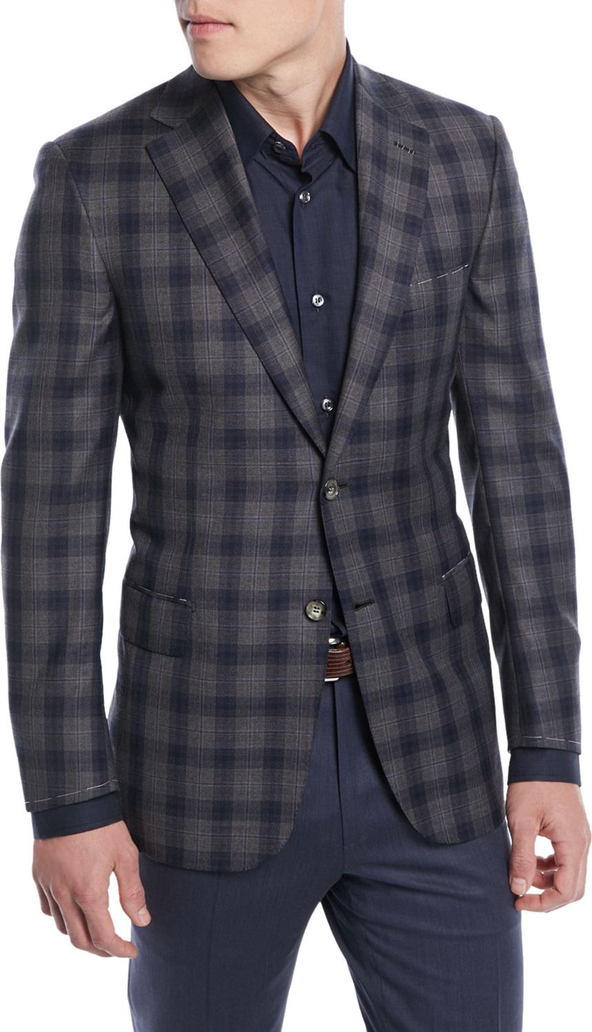 Brioni Two-Tone Plaid Two-Button Sport Jacket