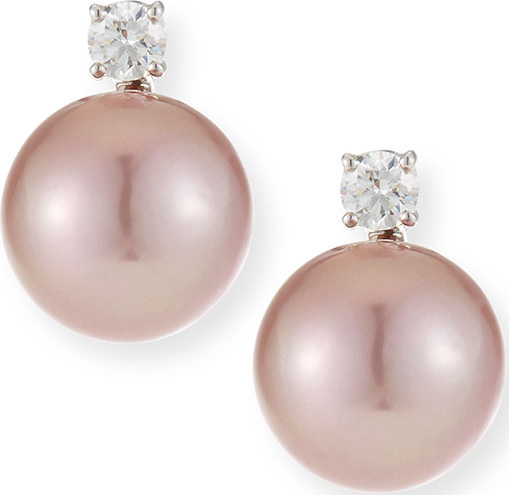 Belpearl 18k Diamond & Pink Kasumiga Pearl Earrings